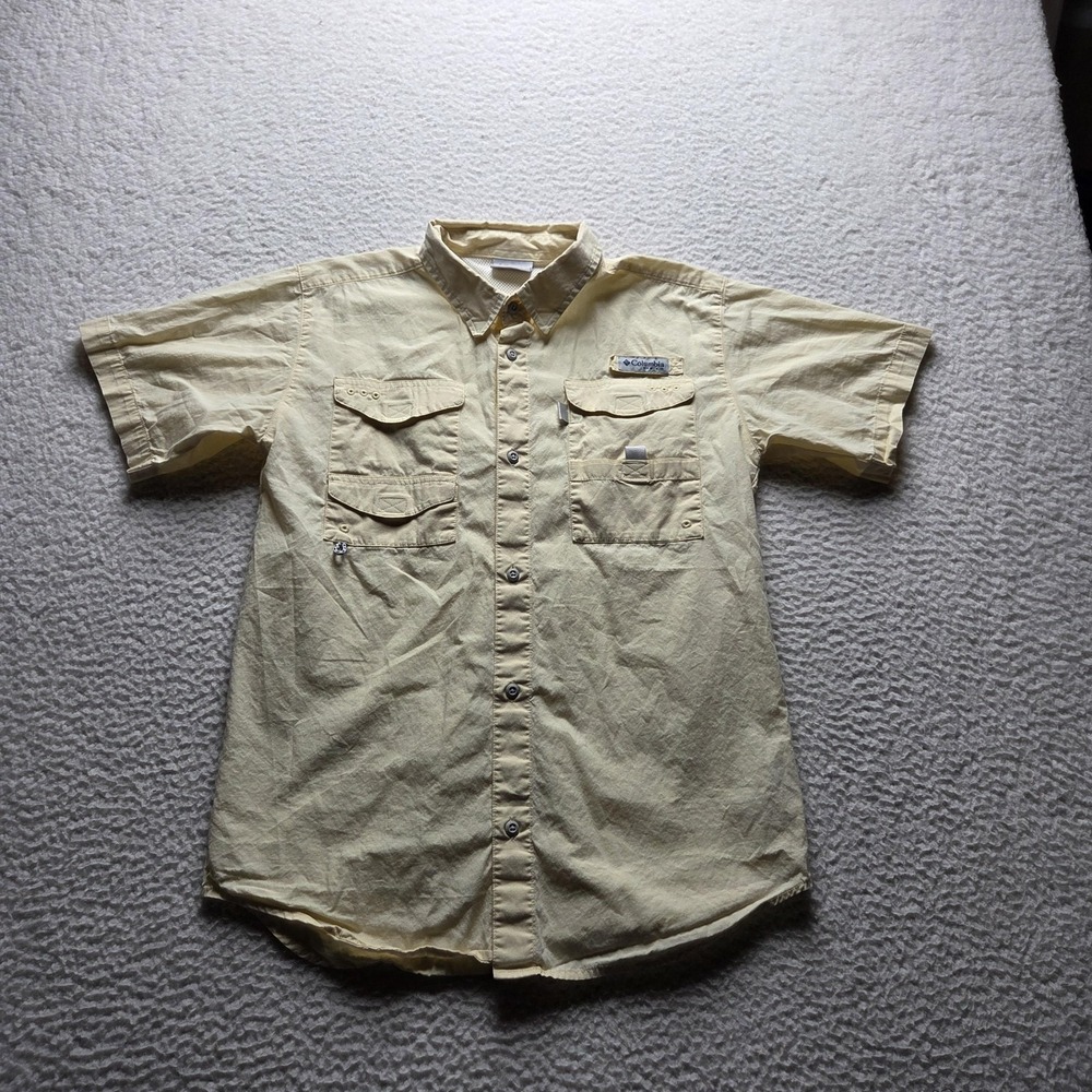 Columbia PFG Shirt Mens XL Beige Short Sleeve Fishing Vented Button-Up Casual